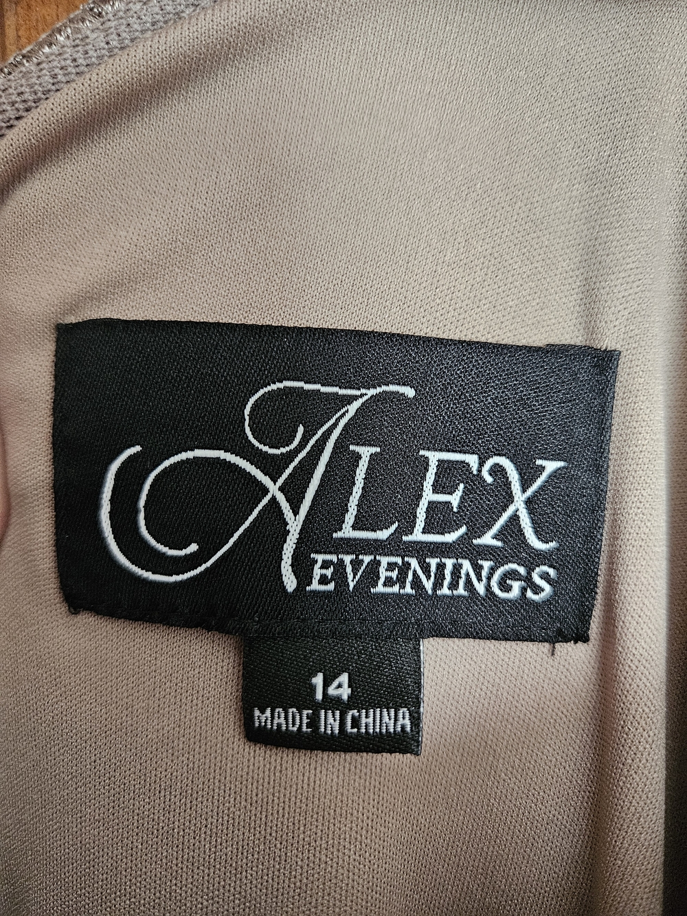 Alex Evenings Taupe Embroidered Gown with Draped Cowl - Picture 3 of 4
